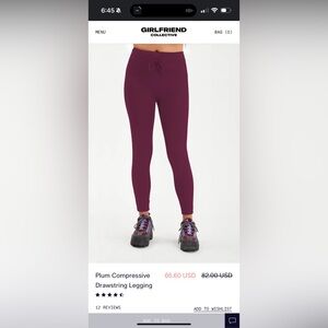Girlfriend Collective Plum Compressive Drawstring Legging - Sz XL